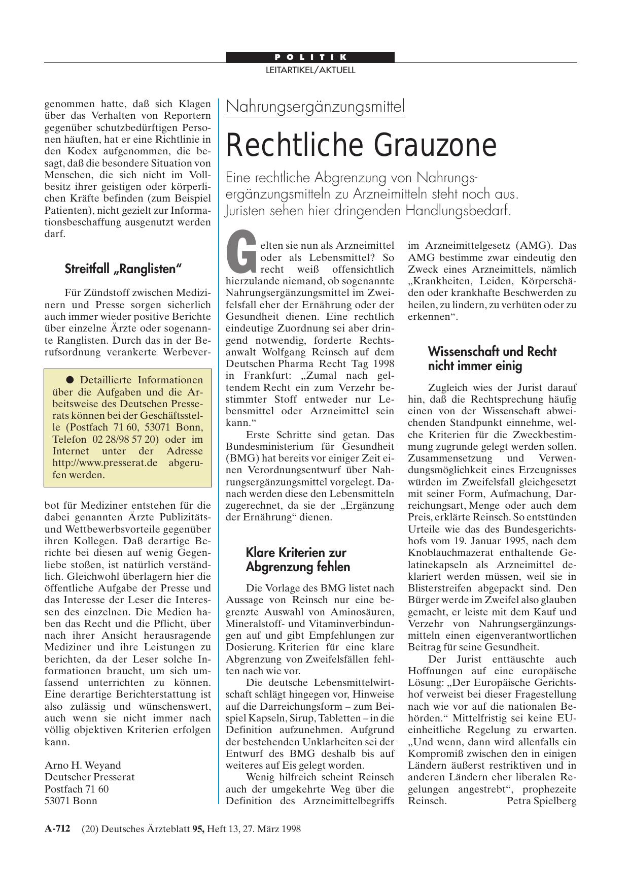 Vorschauseite 1: Nahrungsergänzungsmittel: Rechtliche Grauzone