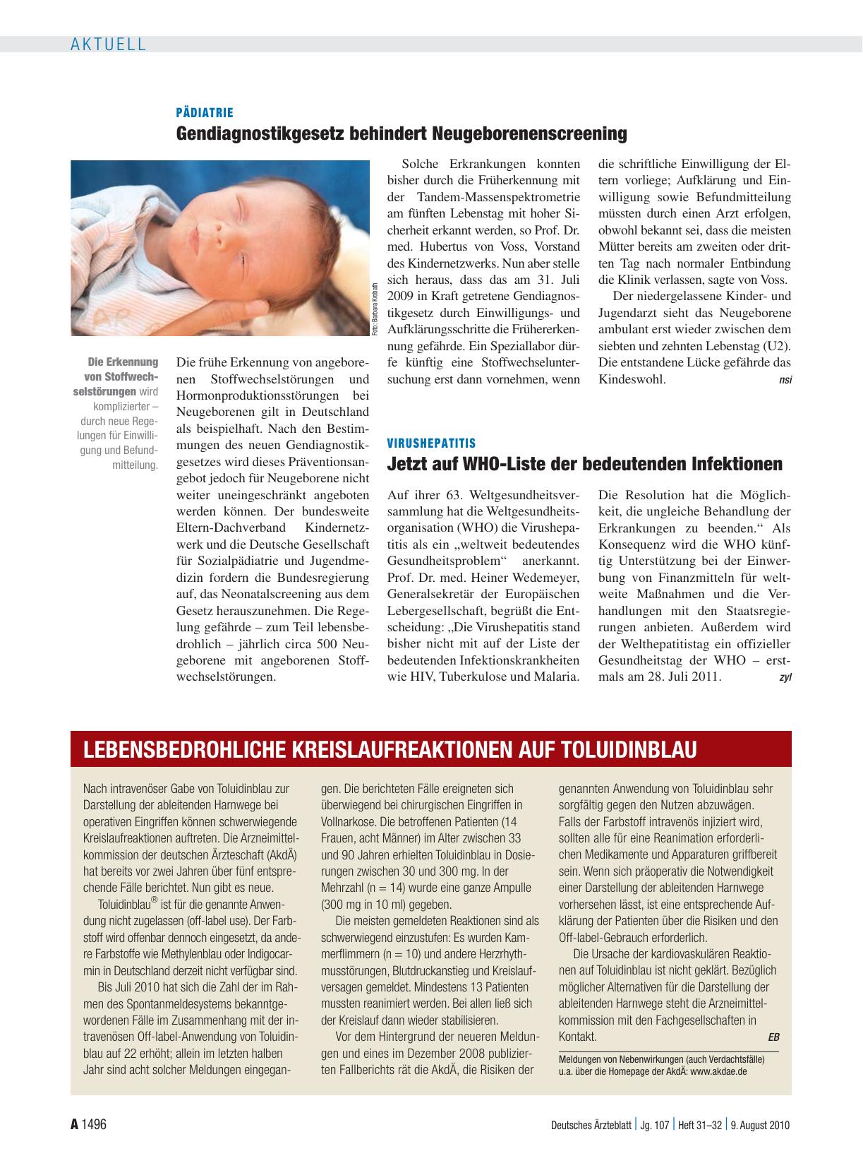 Vorschauseite 1: Lebensbedrohliche Kreislaufreaktionen auf Toluidinblau