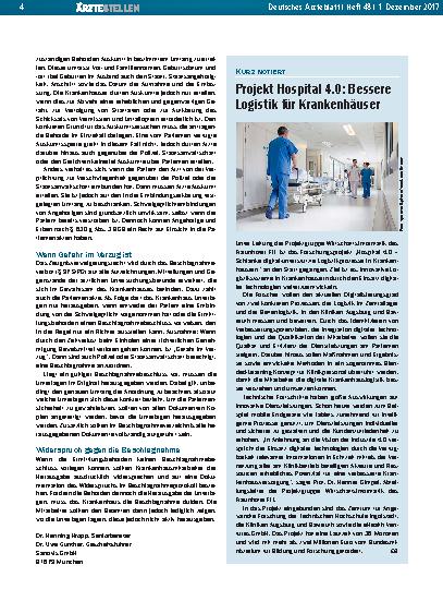 Vorschauseite 1: Projekt Hospital 4. 0: Bessere Logistik für Krankenhäuser