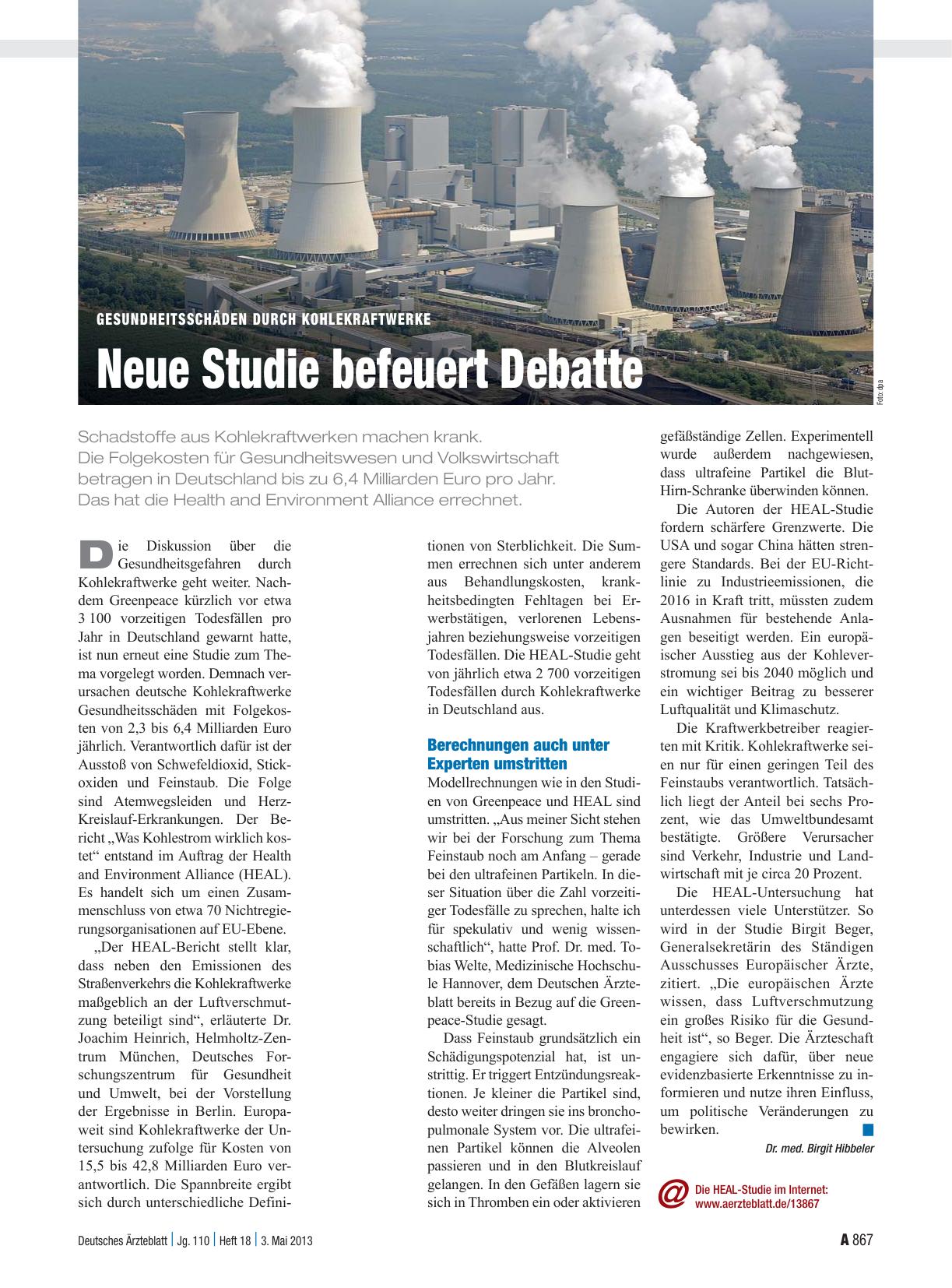 Vorschauseite 1: Gesundheitsschäden durch Kohlekraftwerke: Neue Studie befeuert Debatte