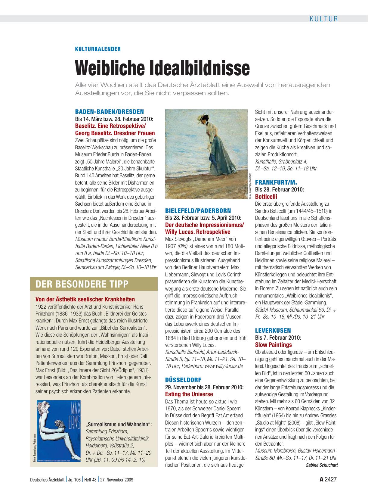 Vorschauseite 1: Kulturkalender: Weibliche Idealbildnisse