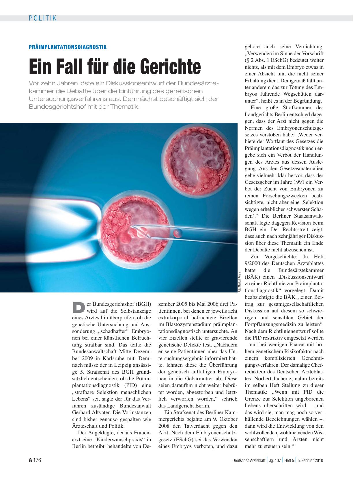 Vorschauseite 1: Präimplantationsdiagnostik: Ein Fall für die Gerichte