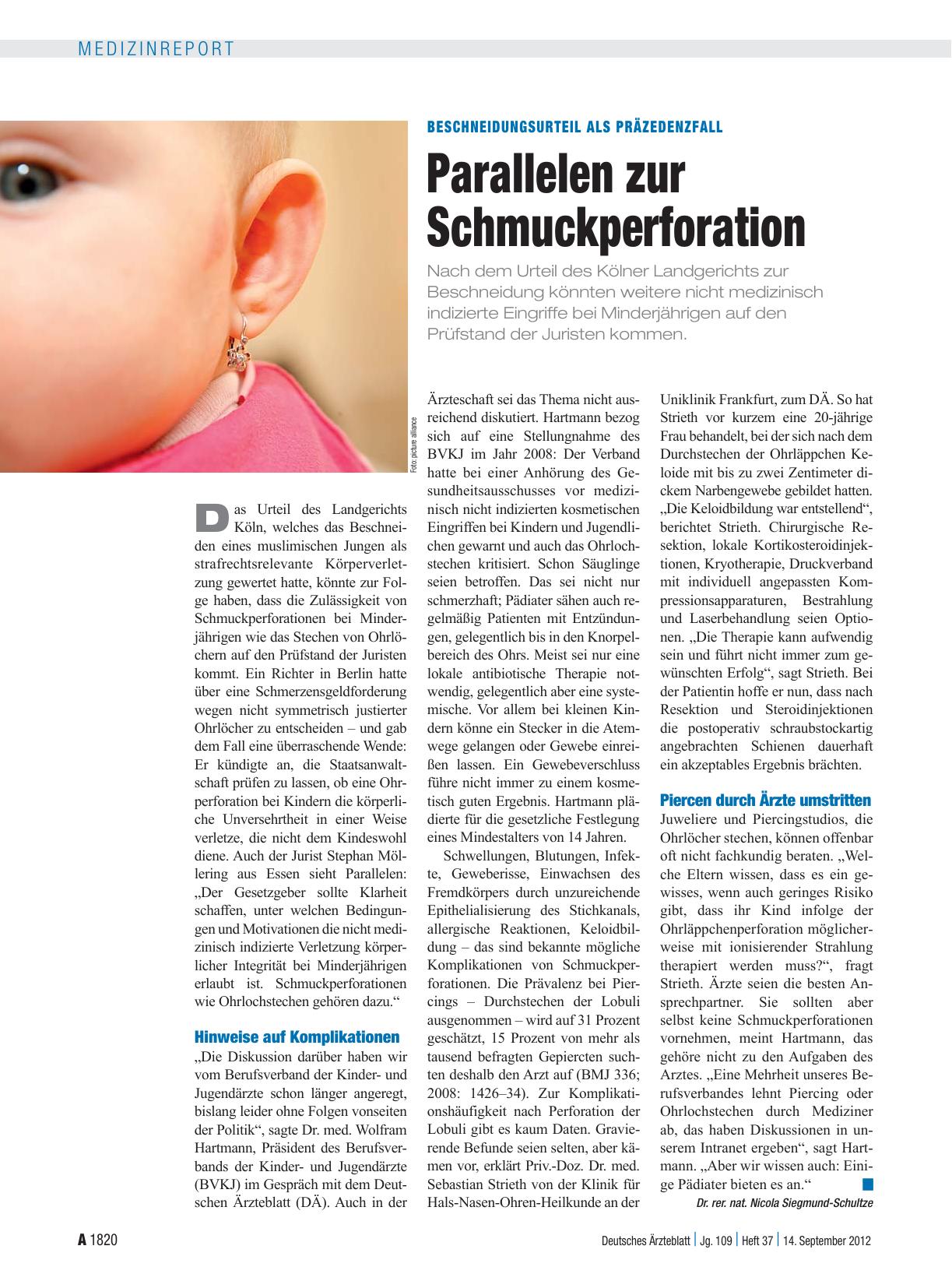 Vorschauseite 1: Beschneidungsurteil als Präzedenzfall: Parallelen zur Schmuckperforation