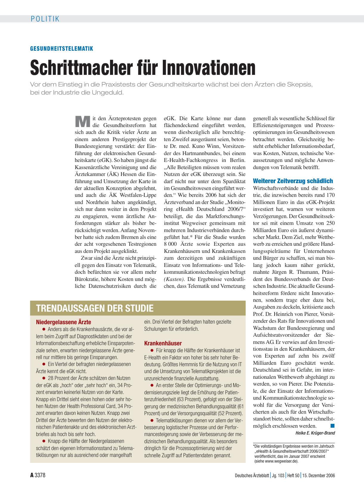 Vorschauseite 1: Gesundheitstelematik: Schrittmacher für Innovationen