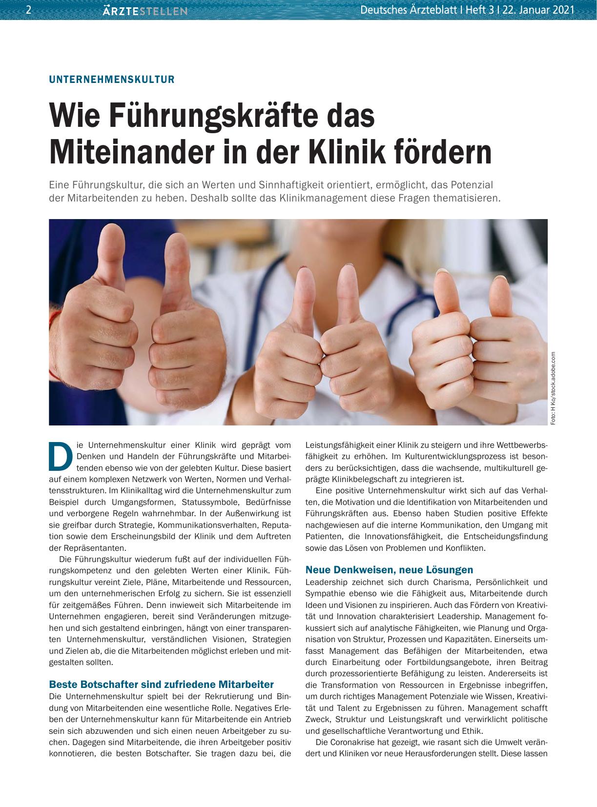 Vorschauseite 1: Unternehmenskultur: Wie Führungskräfte das Miteinander in der Klinik fördern