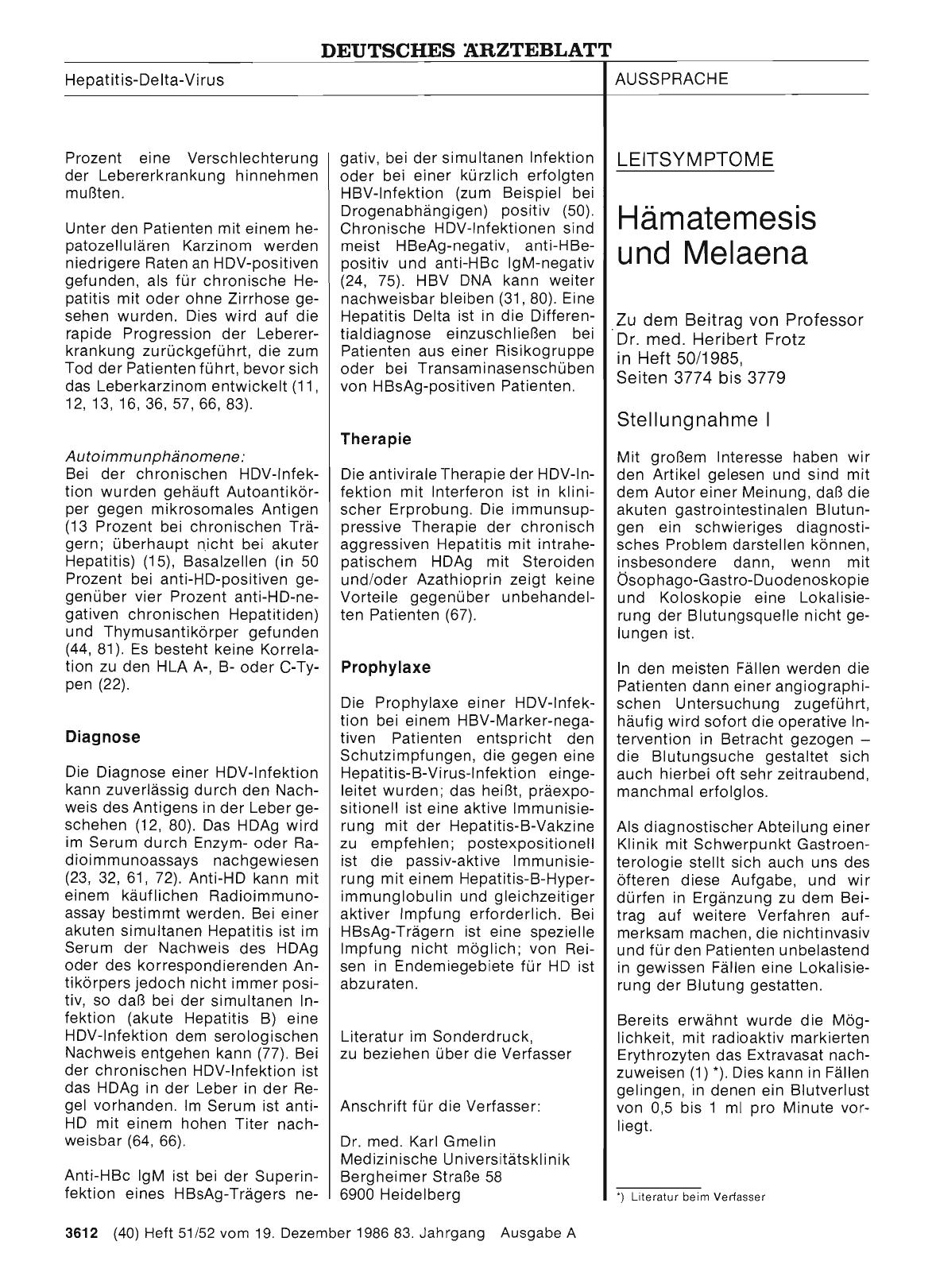 Vorschauseite 1: Hämatemesis und Melaena: Stellungnahme I
