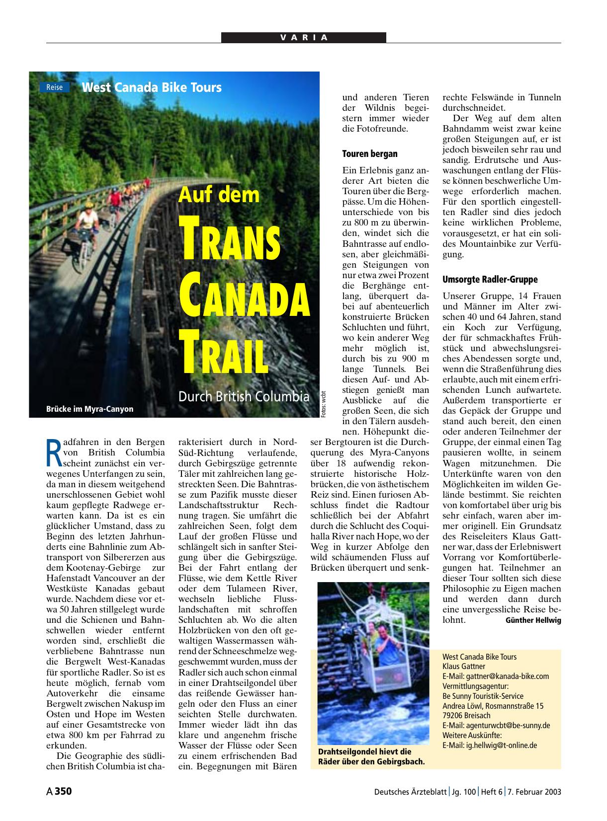 Vorschauseite 1: West Canada Bike Tours: Auf dem Trans Canada Trail – Durch British Columbia