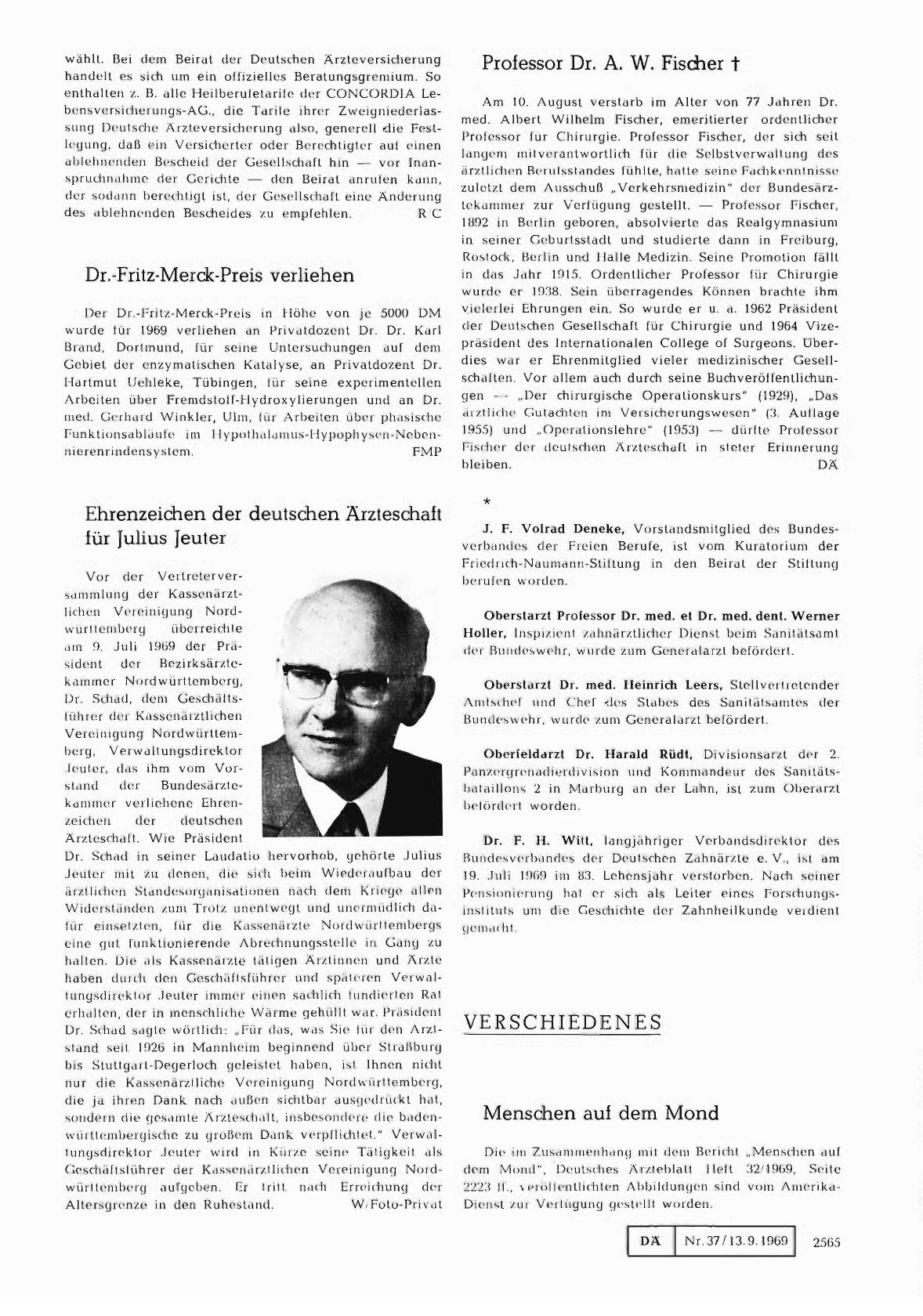 Vorschauseite 1: Ehrenzeichen der deutschen Ärzteschaft für Julius Jeuter
