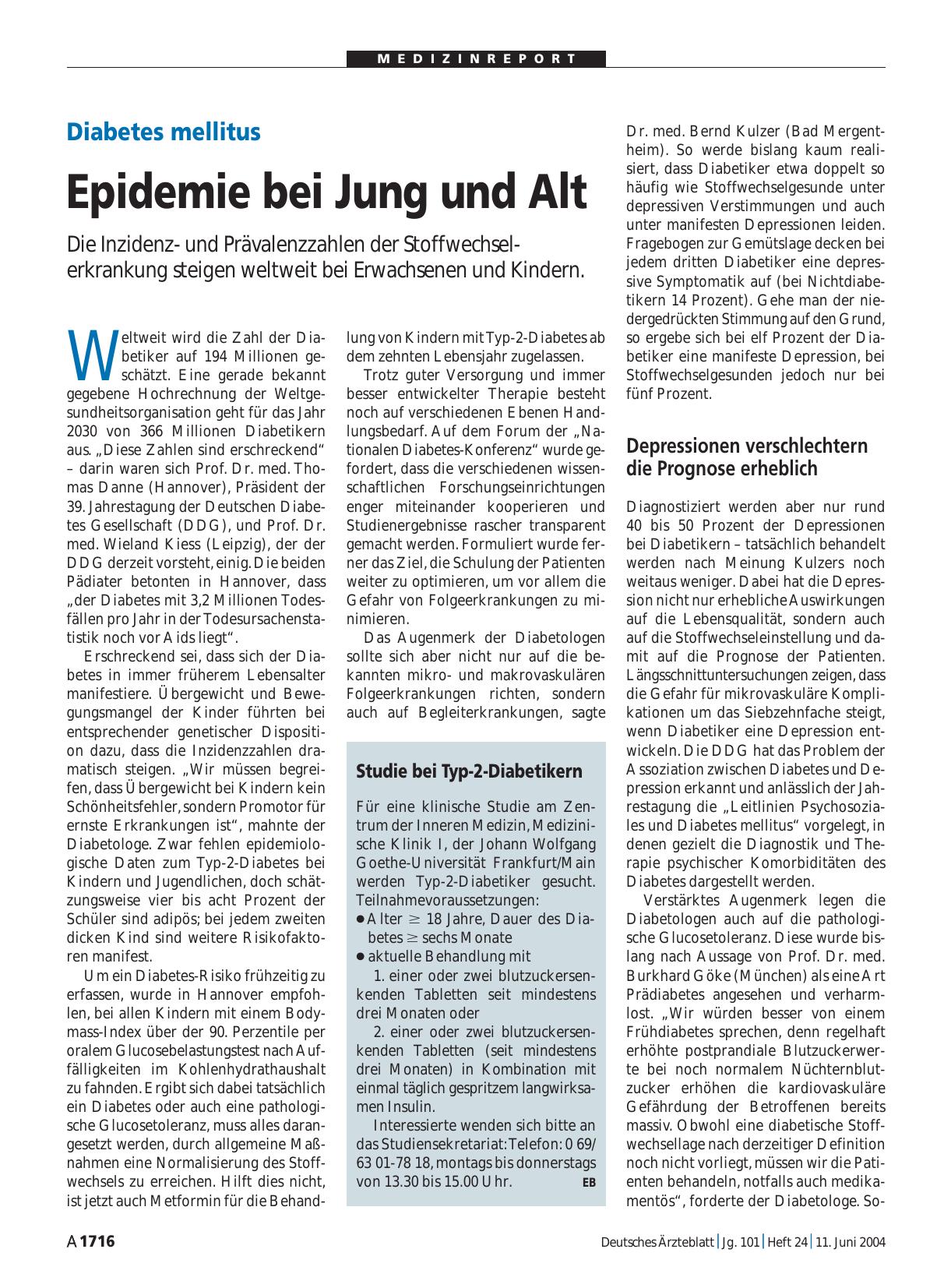 Vorschauseite 1: Diabetes mellitus: Epidemie bei Jung und Alt