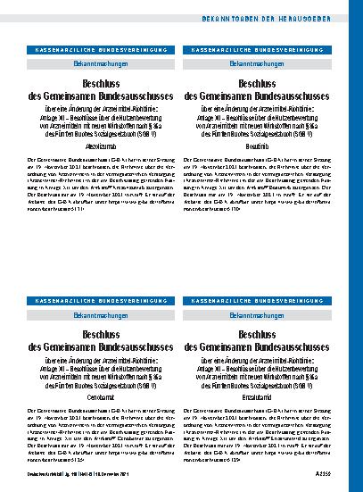 Vorschauseite 1: Beschluss des Gemeinsamen Bundesausschusses über eine Änderung der Arzneimittel-Richtlinie: Enzalutamid
