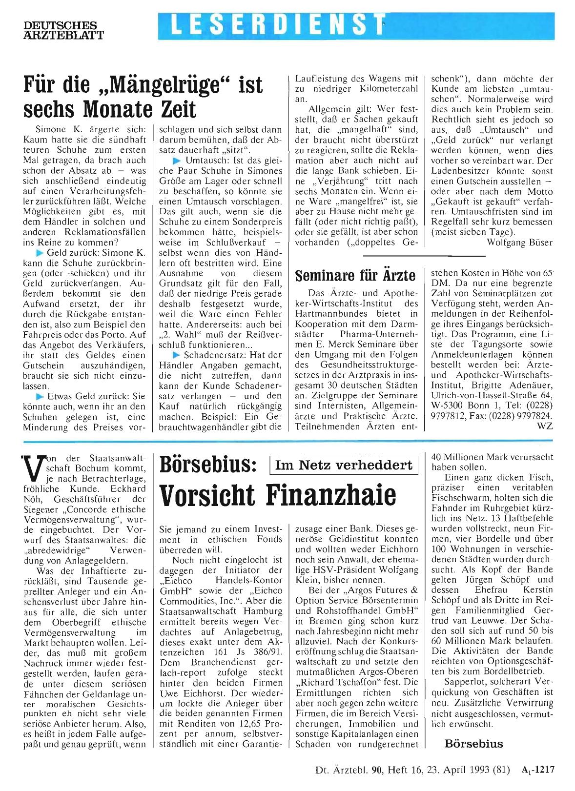 Vorschauseite 1: Für die „Mängelrüge“ ist sechs Monate Zeit
