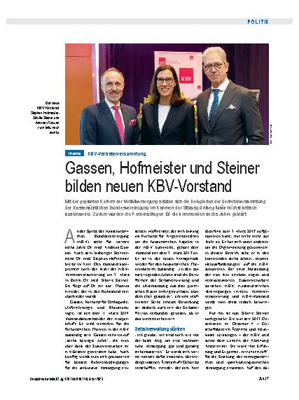 Vorschauseite 1: KBV-Vertreterversammlung: Gassen, Hofmeister und Steiner bilden neuen KBV-Vorstand
