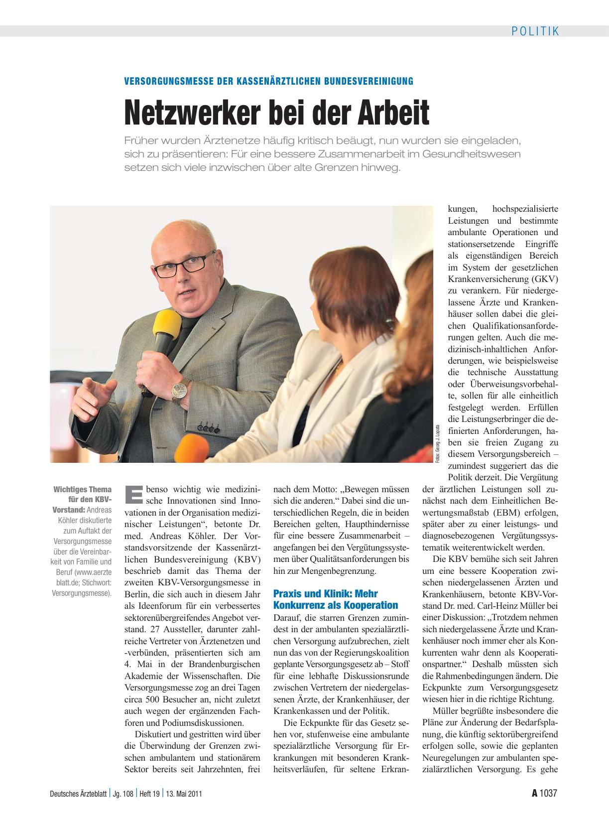 Vorschauseite 1: Versorgungsmesse der Kassenärztlichen Bundesvereinigung: Netzwerker bei der Arbeit