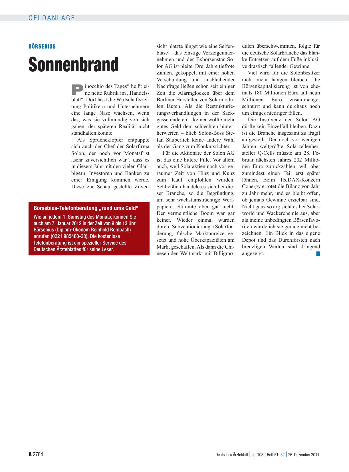 Vorschauseite 1: Börsebius: Sonnenbrand