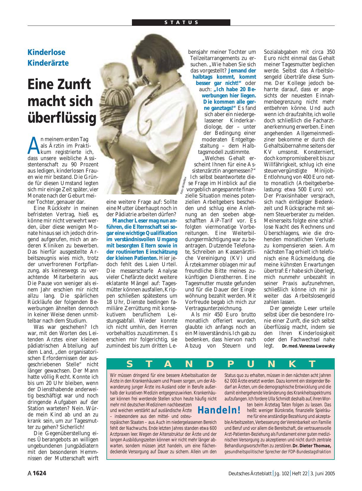 Vorschauseite 1: Kinderlose Kinderärzte: Eine Zunft macht sich überflüssig