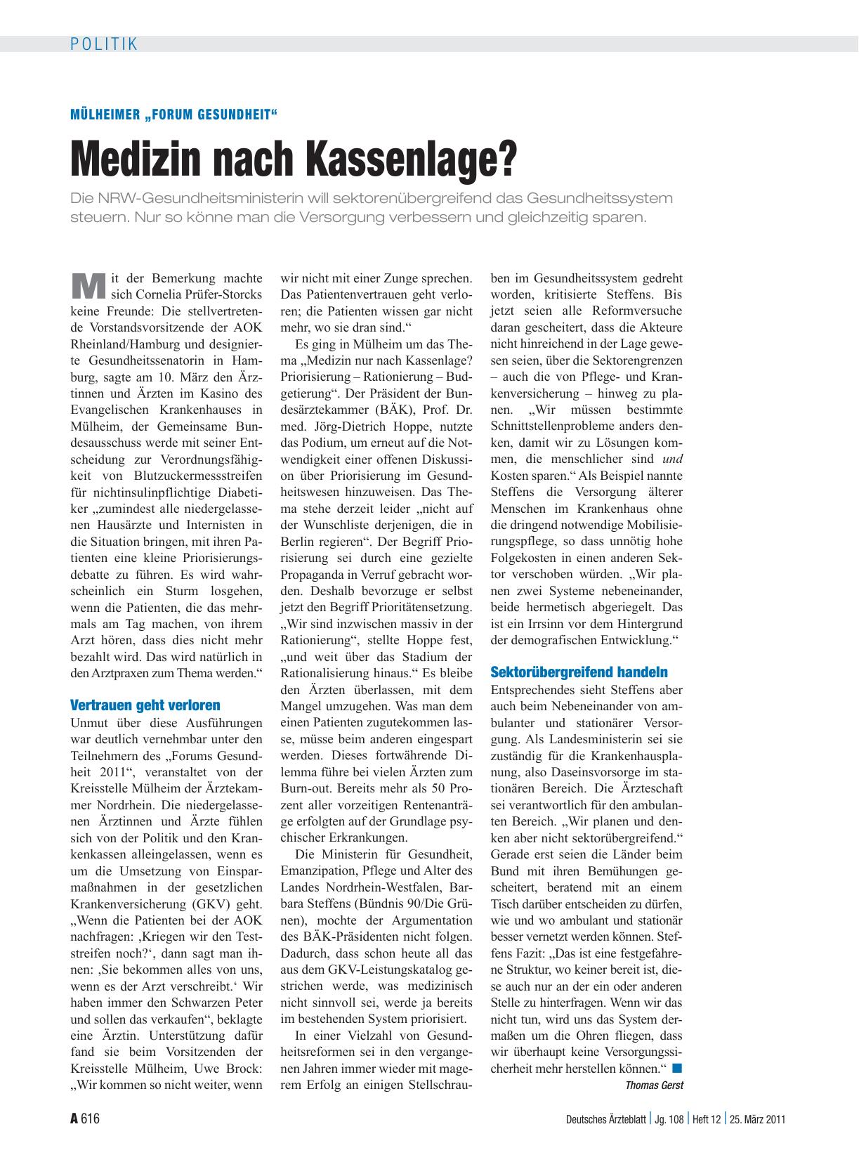 Vorschauseite 1: Mülheimer „Forum Gesundheit“: Medizin nach Kassenlage?