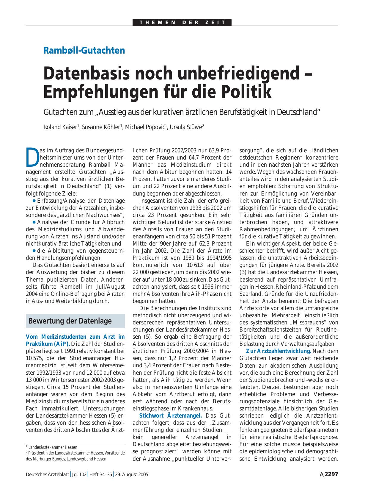 Vorschauseite 1: Rambøll-Gutachten: Datenbasis noch unbefriedigend – Empfehlungen für die Politik