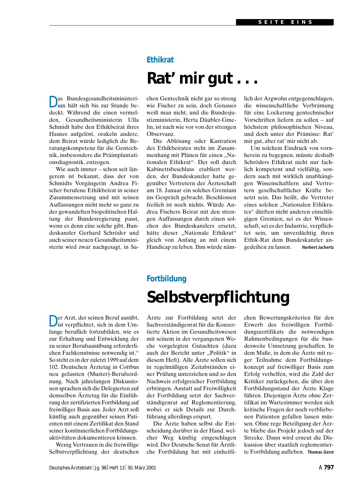Vorschauseite 1: Ethikrat: Rat’ mir gut. ..
