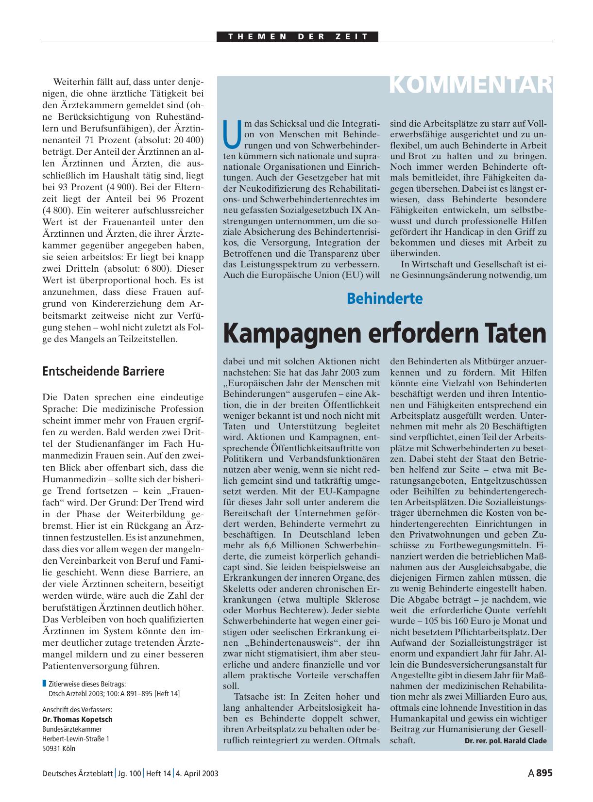 Vorschauseite 1: Behinderte: Kampagnen erfordern Taten