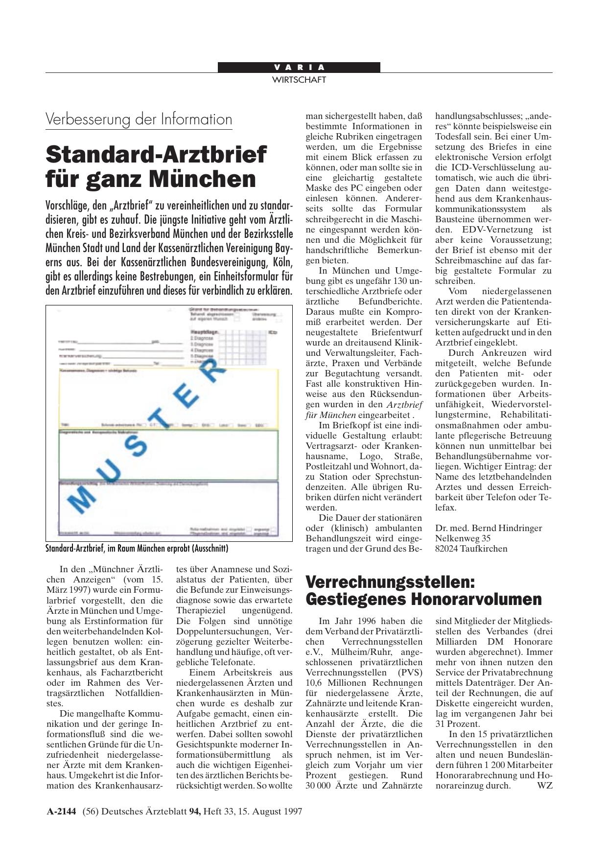 Vorschauseite 1: Verbesserung der Information: Standard-Arztbrief für ganz München