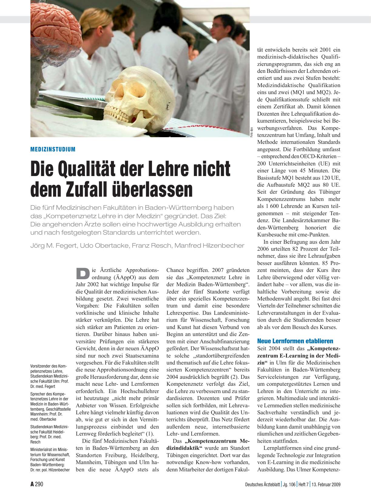 Vorschauseite 1: Medizinstudium: Die Qualität der Lehre nicht dem Zufall überlassen