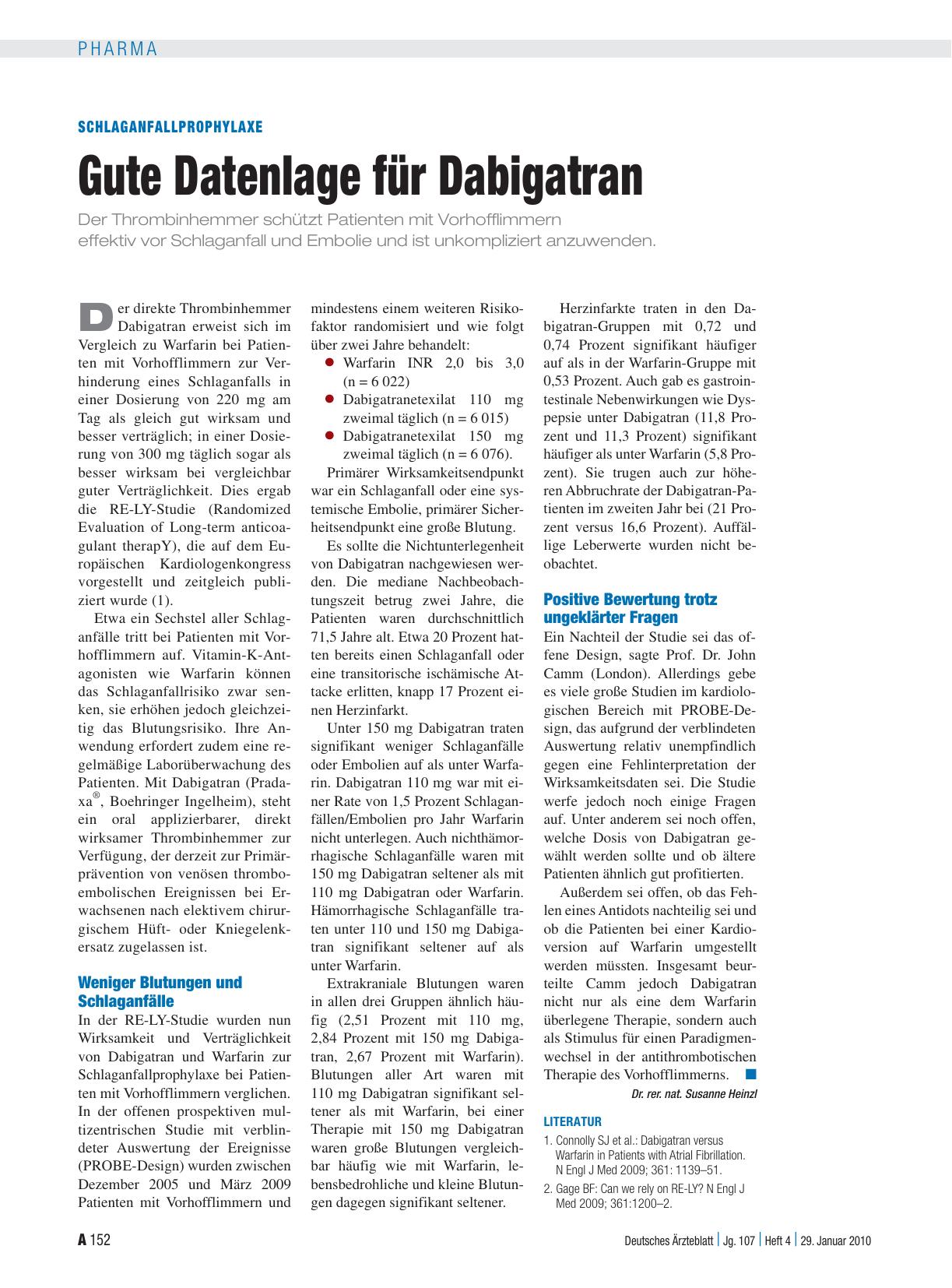 Vorschauseite 1: Schlaganfallprophylaxe: Gute Datenlage für Dabigatran