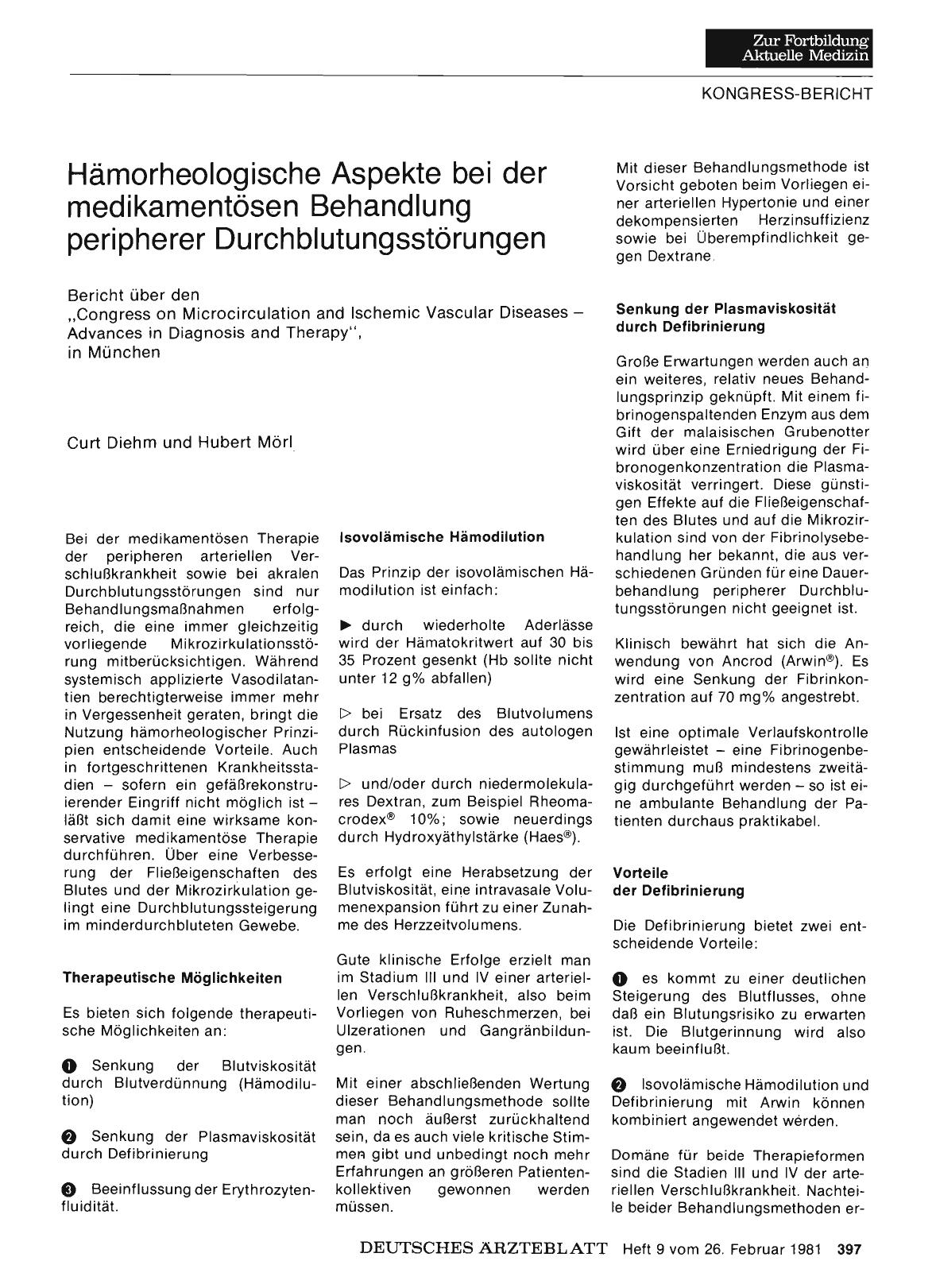 Vorschauseite 1: Hämorheologische Aspekte bei der medikamentösen Behandlung peripherer Durchblutungsstörungen