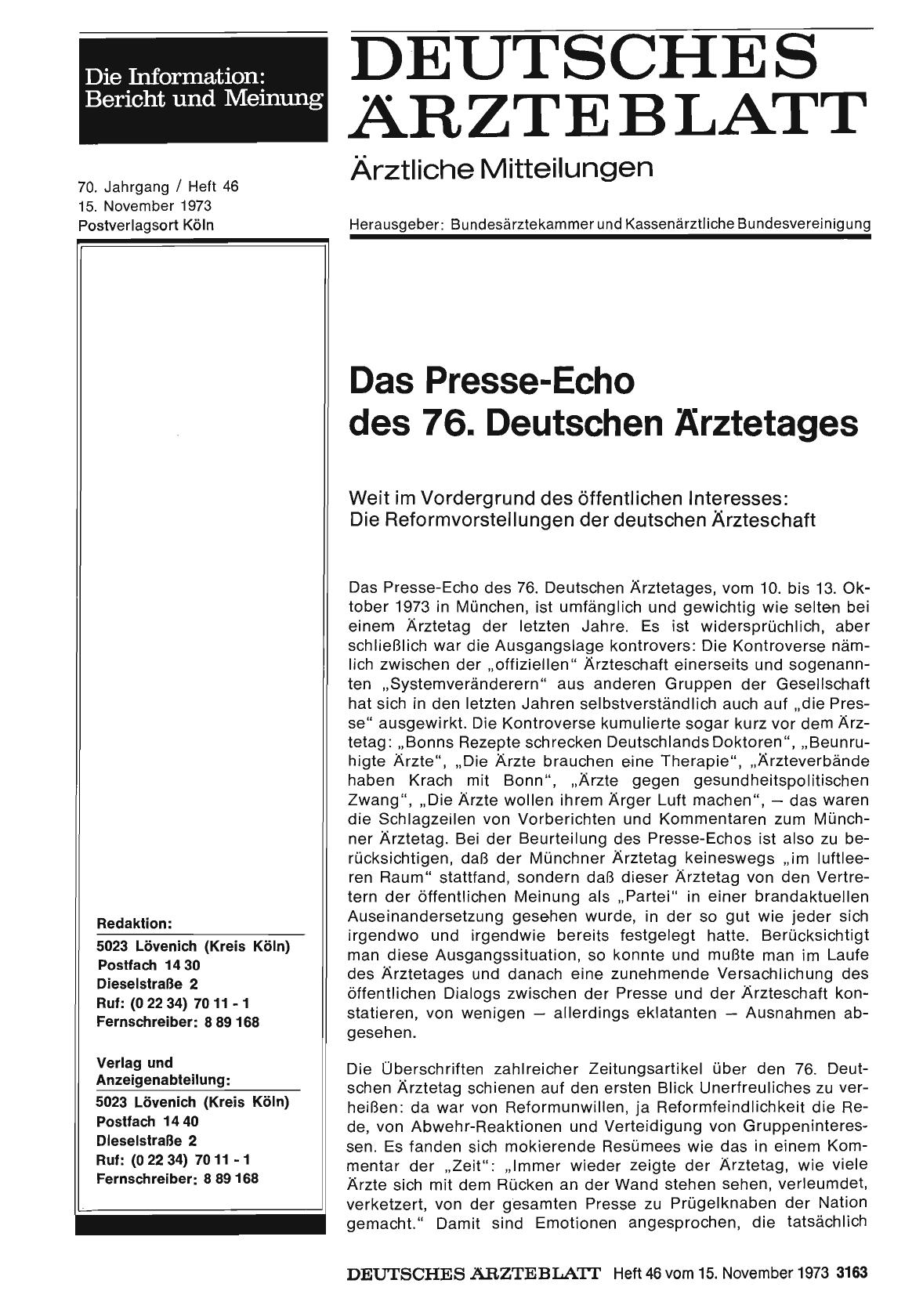 Vorschauseite 1: Das Presse-Echo des 76. Deutschen Ärztetages