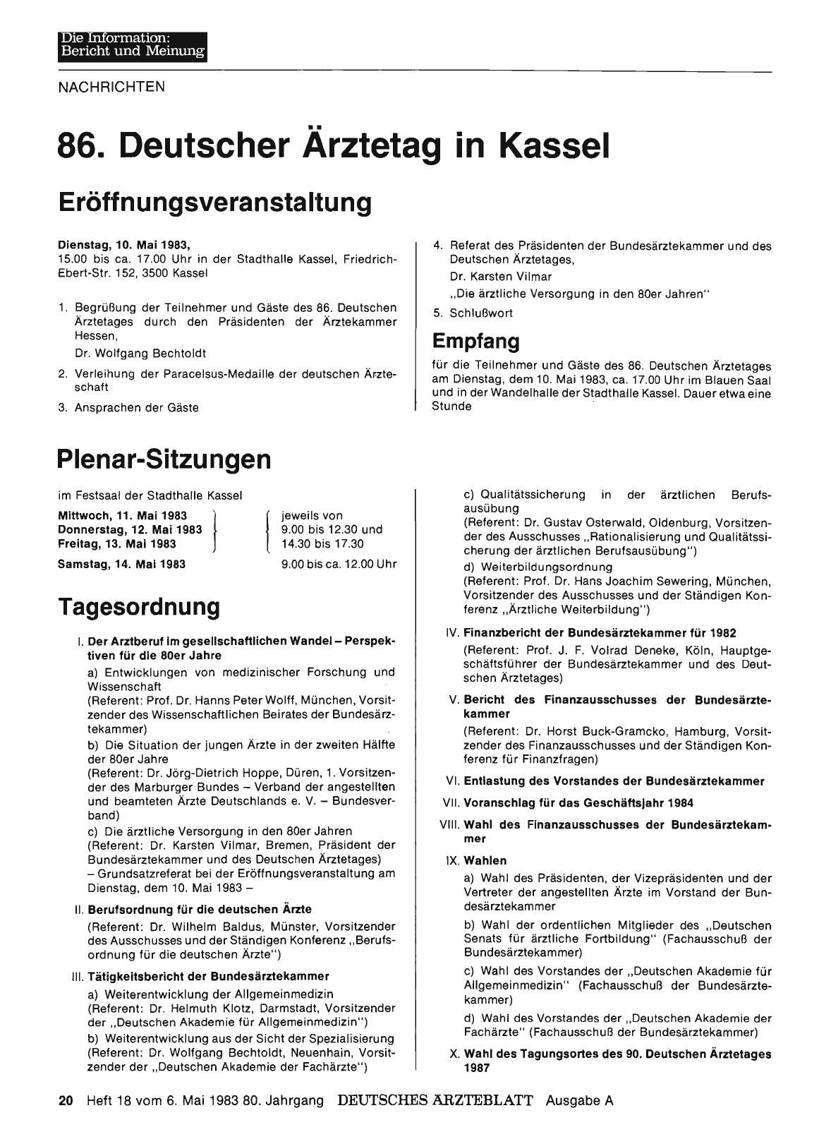 Vorschauseite 1: 86. Deutscher Ärztetag in Kassel