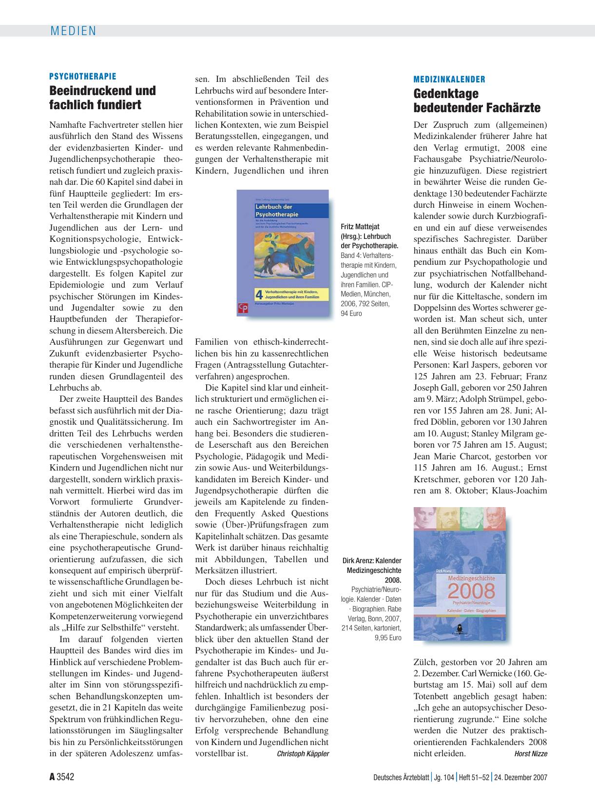 Vorschauseite 1: Medizinkalender: Gedenktage bedeutender Fachärzte