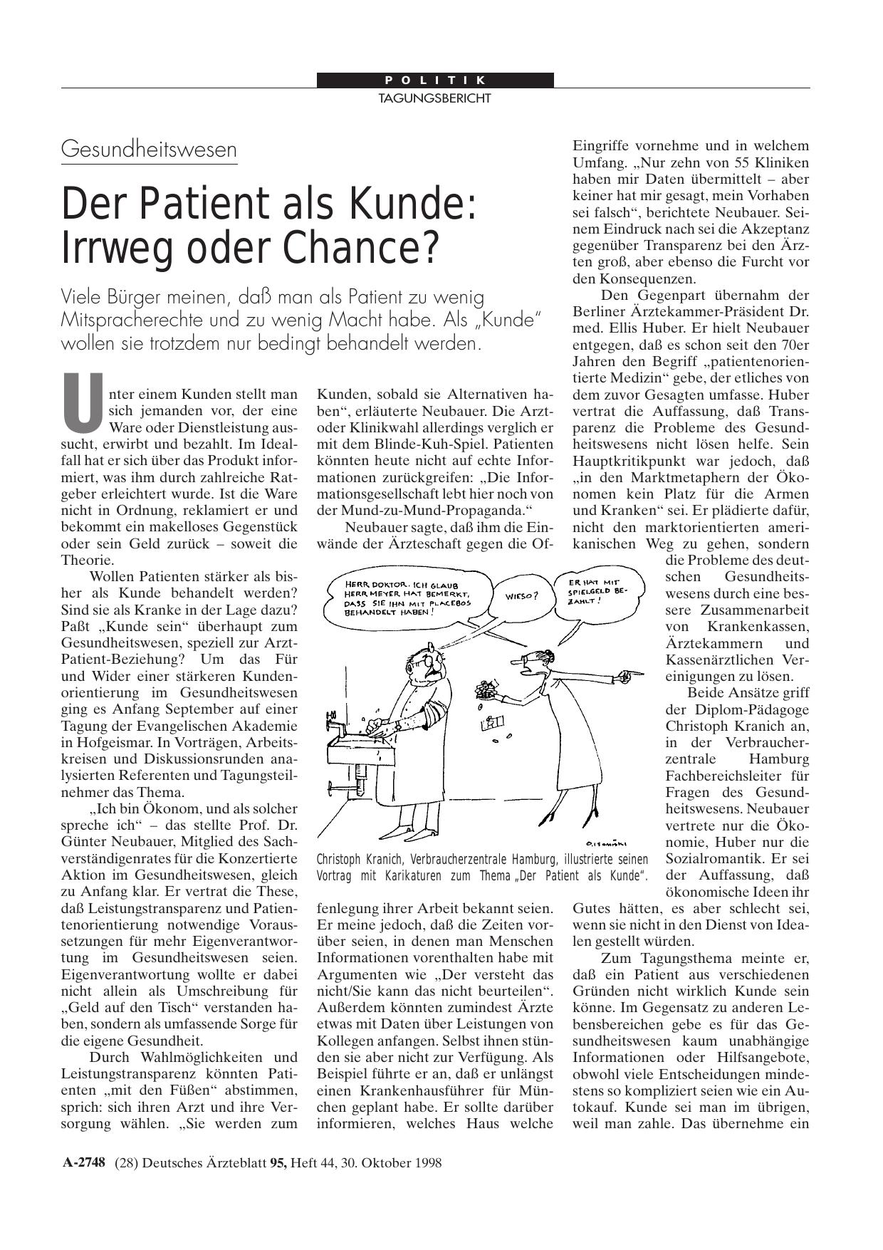 Vorschauseite 1: Gesundheitswesen – Der Patient als Kunde: Irrweg oder Chance?