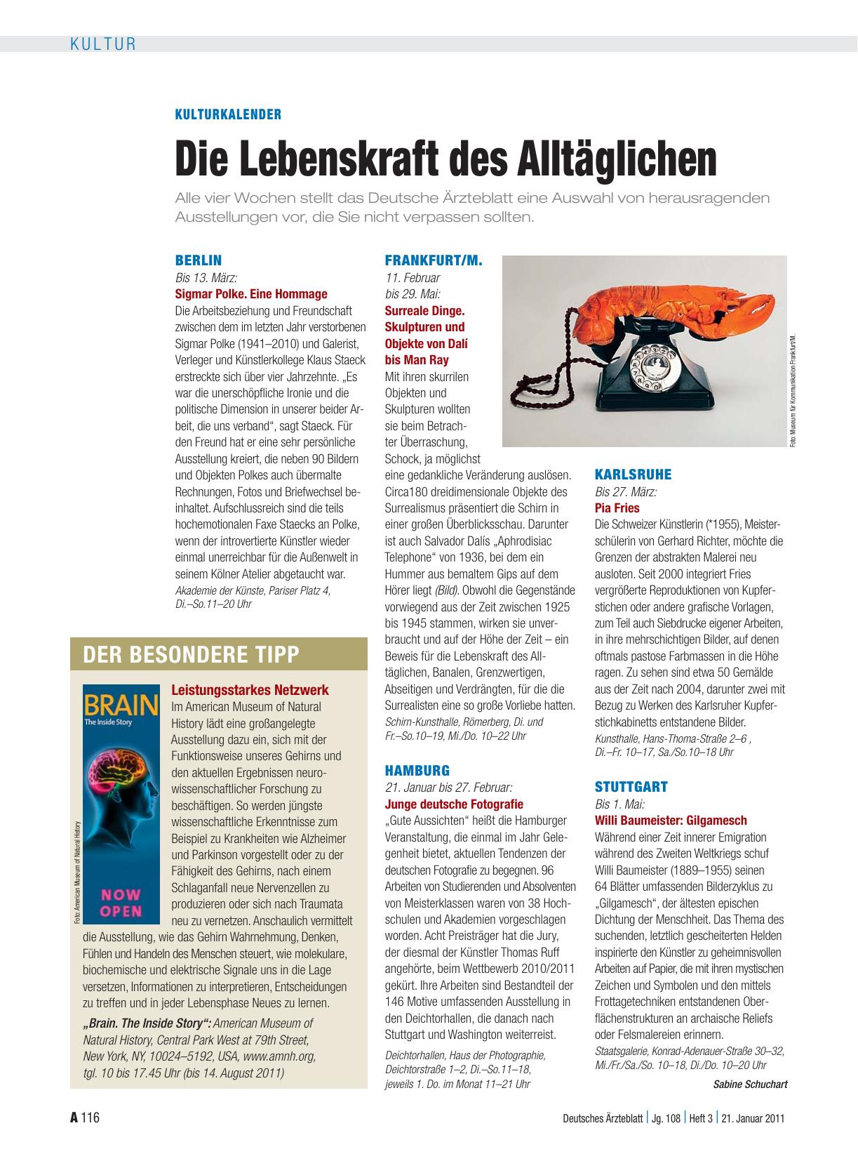 Vorschauseite 1: Kulturkalender: Die Lebenskraft des Alltäglichen