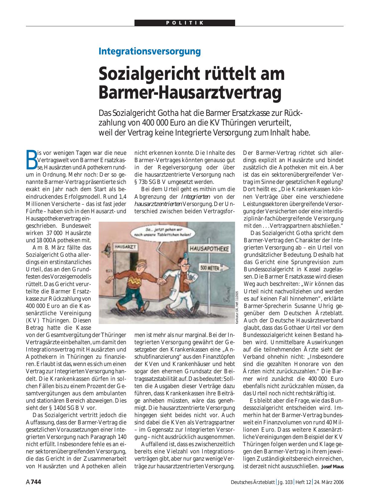 Vorschauseite 1: Integrationsversorgung: Sozialgericht rüttelt am Barmer-Hausarztvertrag