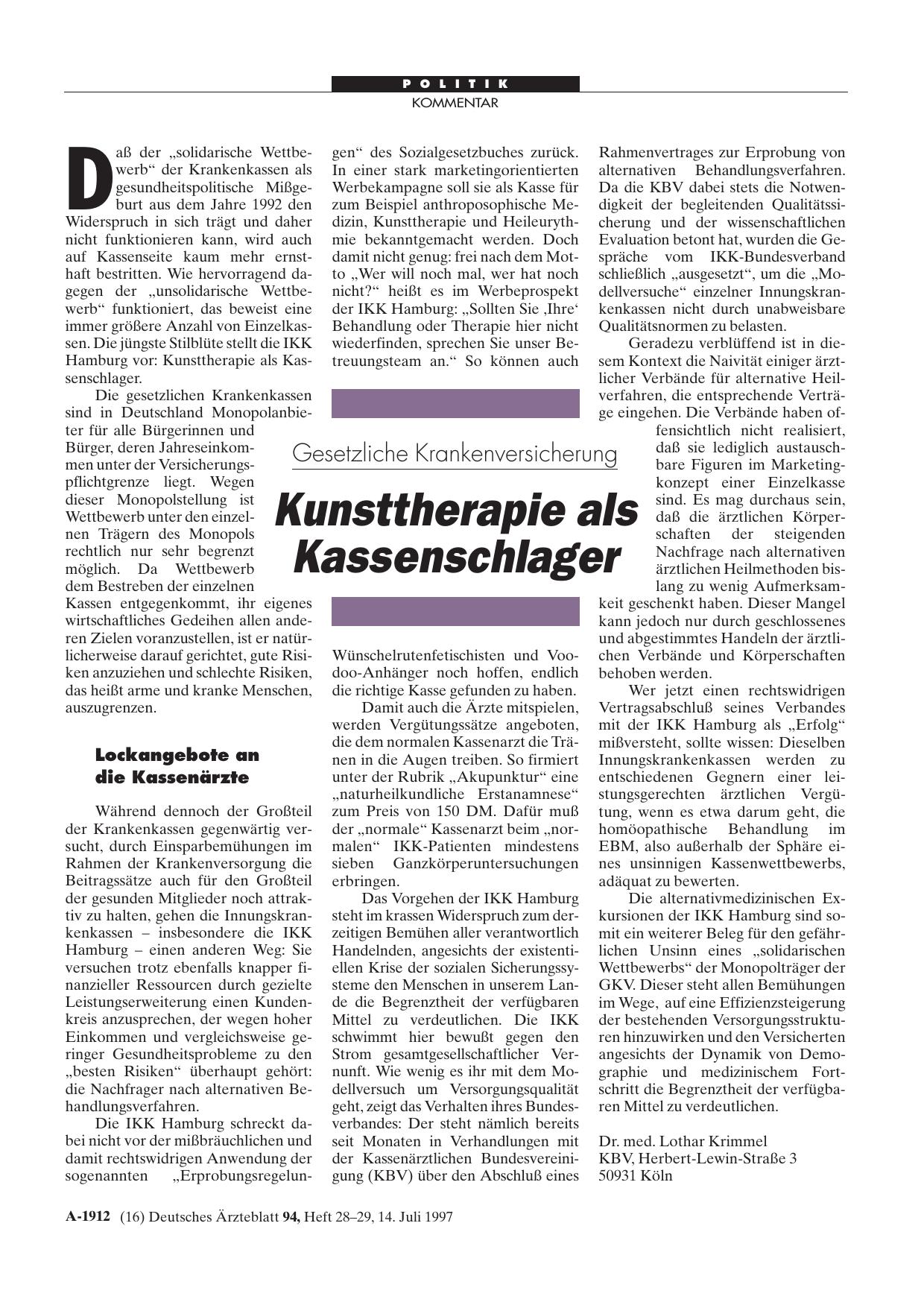 Vorschauseite 1: Gesetzliche Krankenversicherung: Kunsttherapie als Kassenschlager