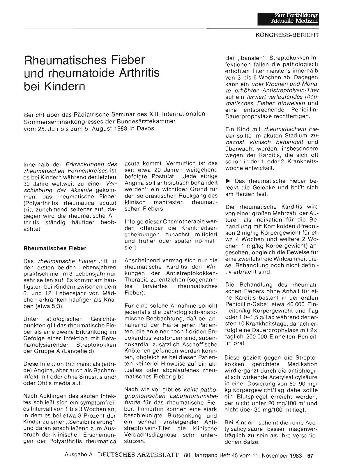 Vorschauseite 1: Rheumatisches Fieber und rheumatoide Arthritis bei Kindern