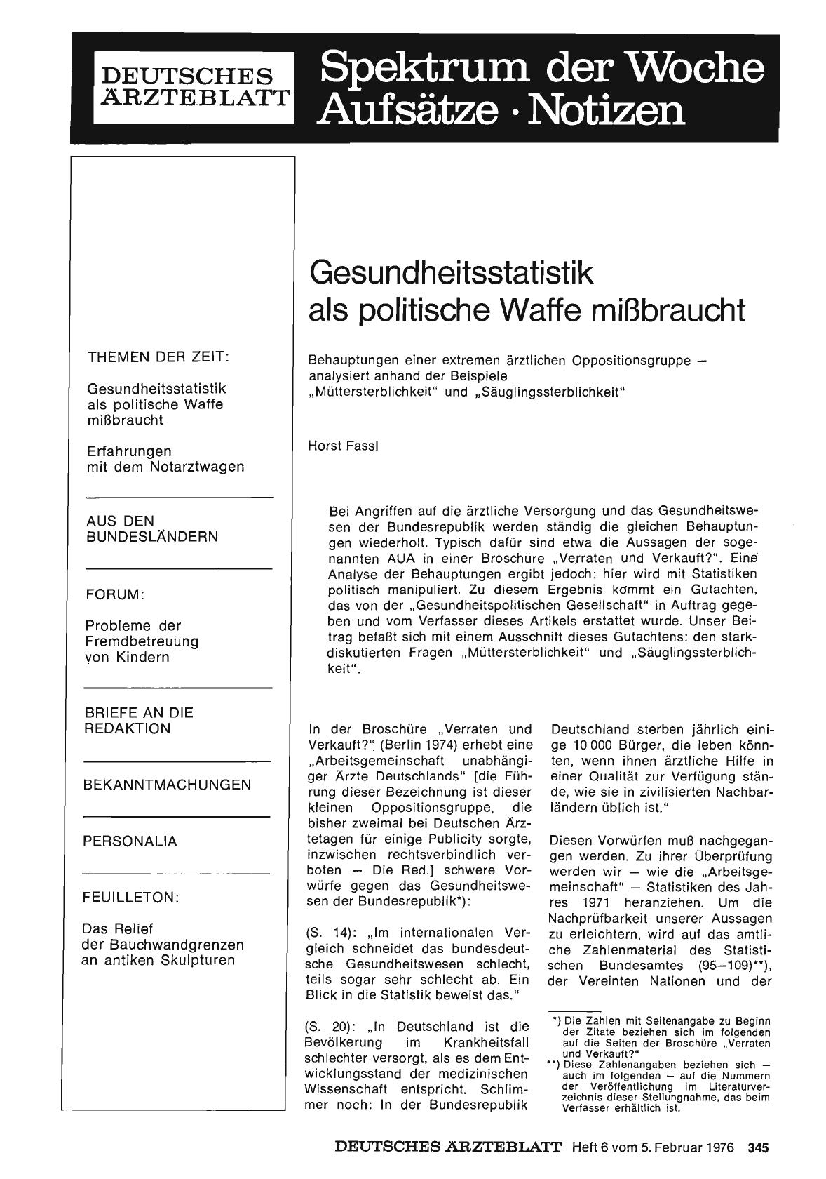 Vorschauseite 1: Gesundheitsstatistik als politische Waffe mißbraucht