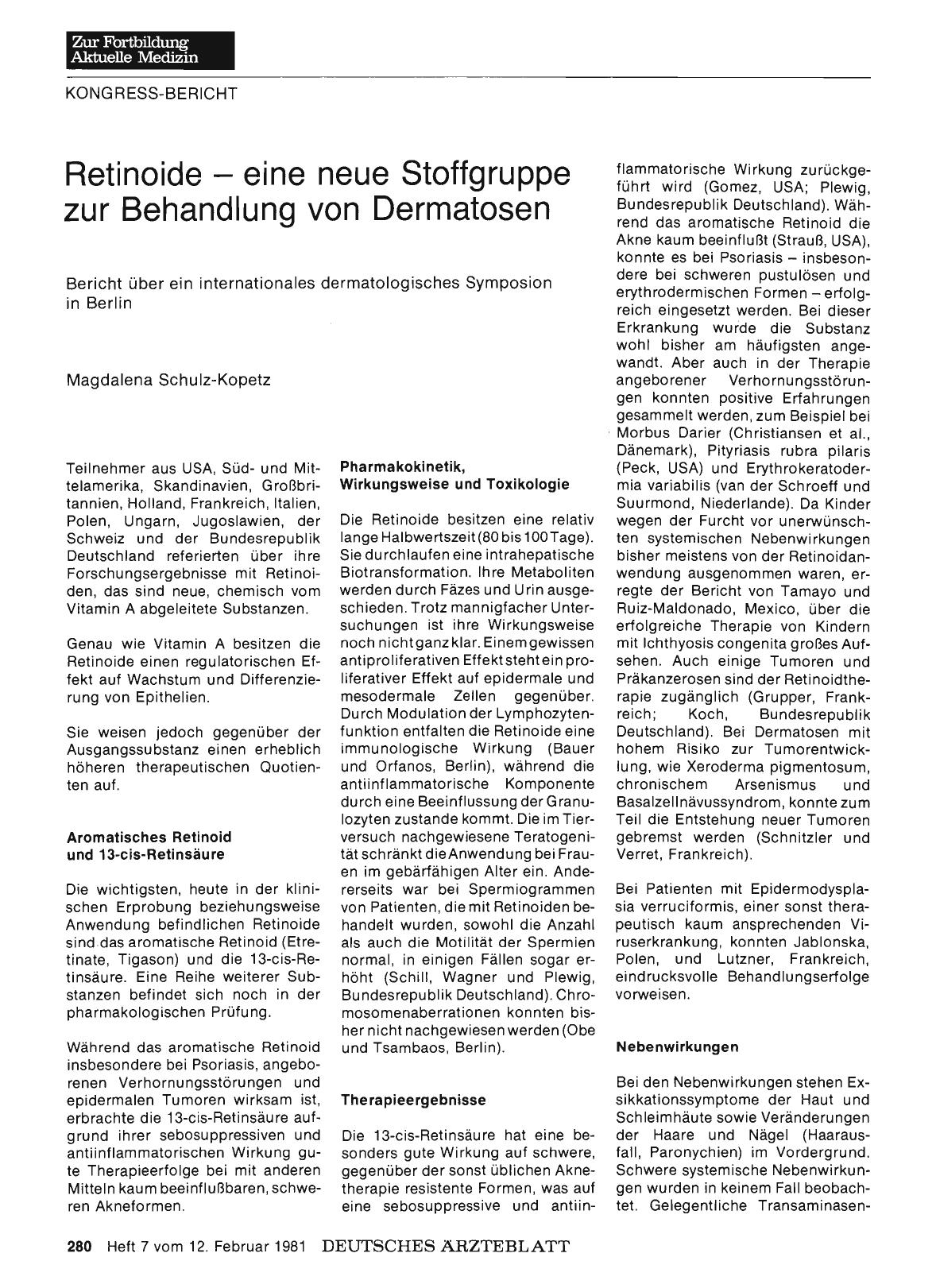 Vorschauseite 1: Retinoide — eine neue Stoffgruppe zur Behandlung von Dermatosen