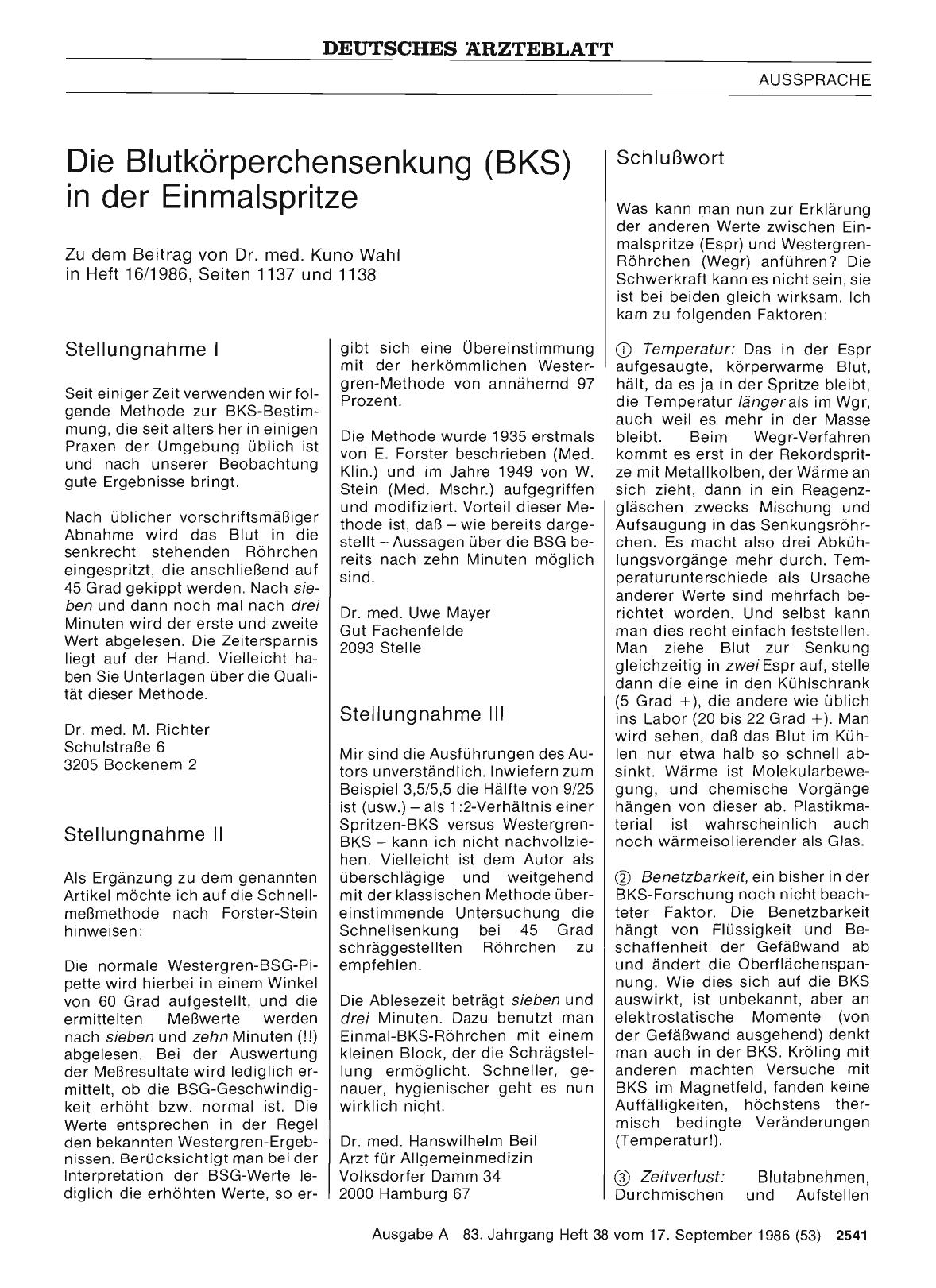 Vorschauseite 1: Die Blutkörperchensenkung (BKS) in der Einmalspritze: Schlußwort