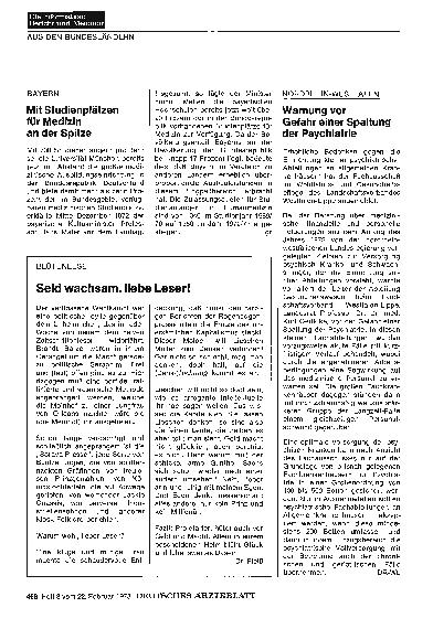 Vorschauseite 1: Nordrhein-Westfalen: Warnung vor Gefahr einer Spaltung der Psychiatrie