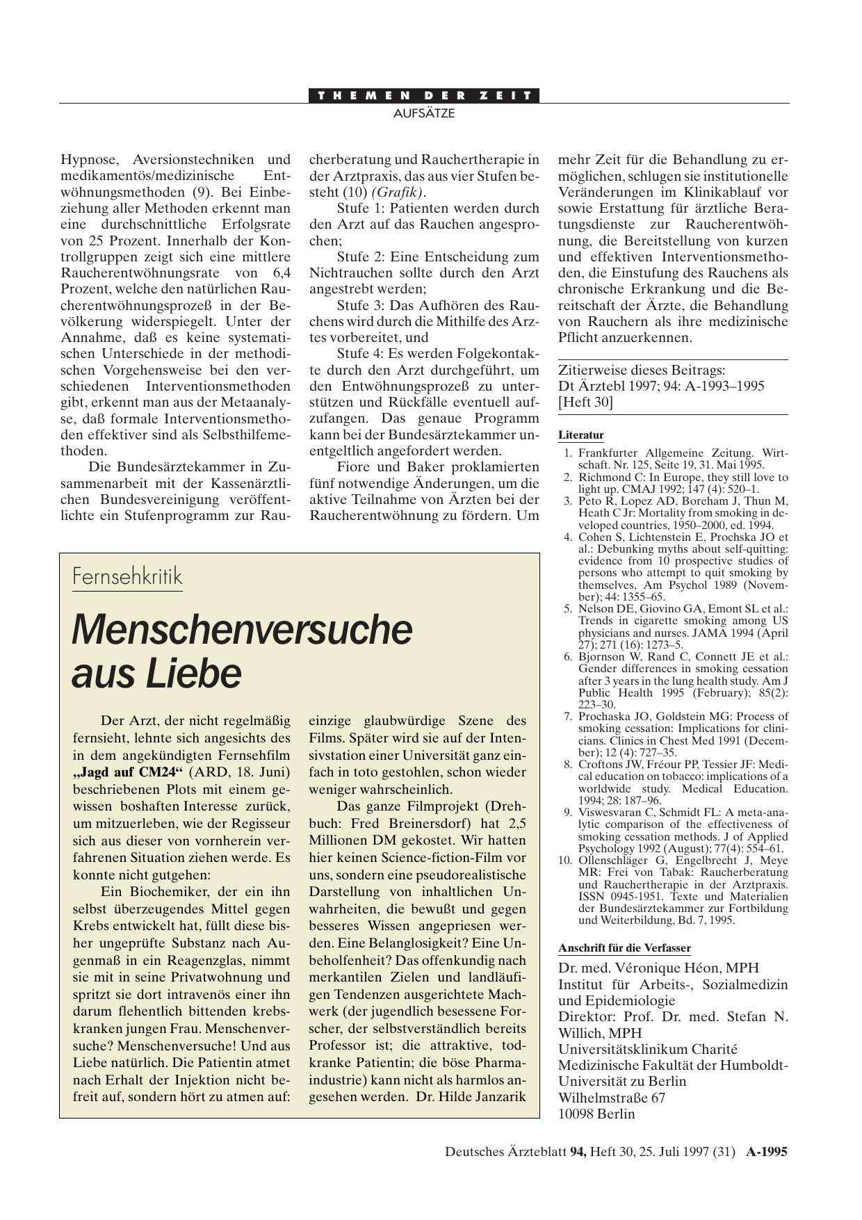 Vorschauseite 1: Fernsehkritik: Menschenversuche aus Liebe
