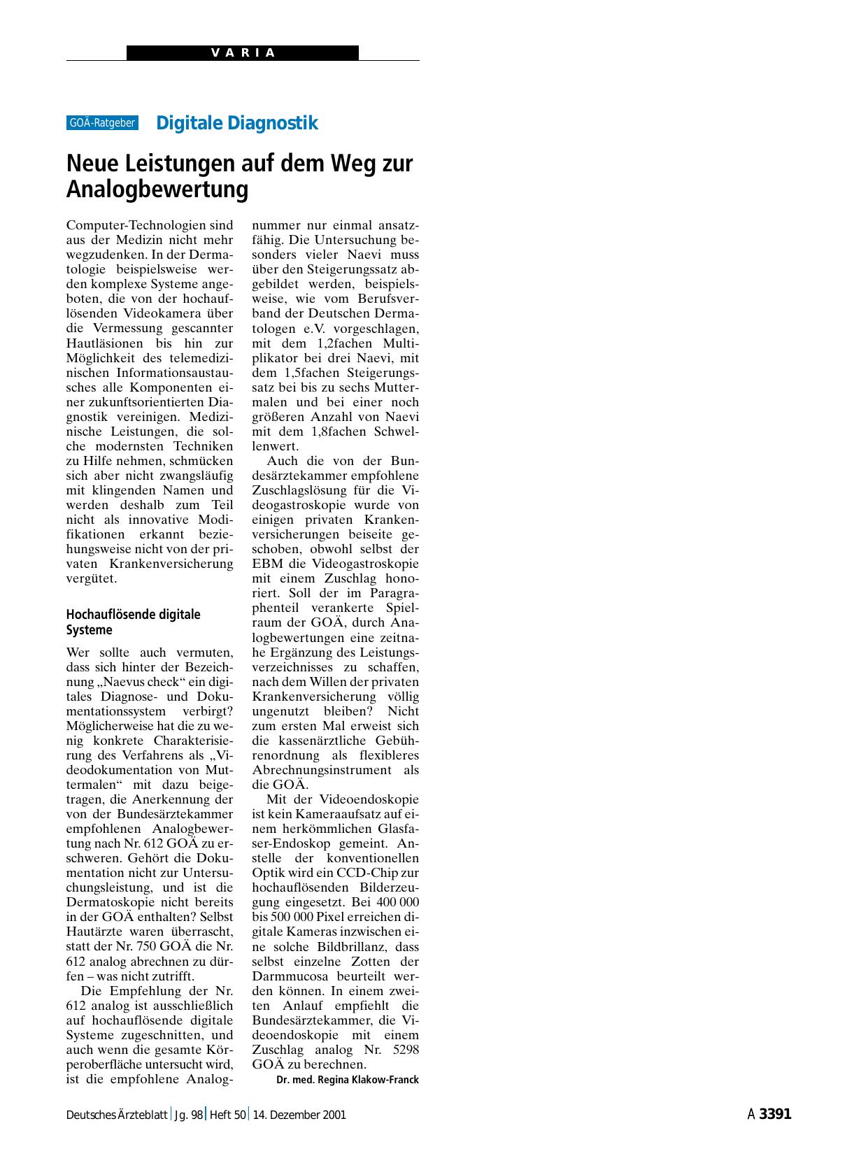 Vorschauseite 1: Digitale Diagnostik: Neue Leistungen auf dem Weg zur Analogbewertung
