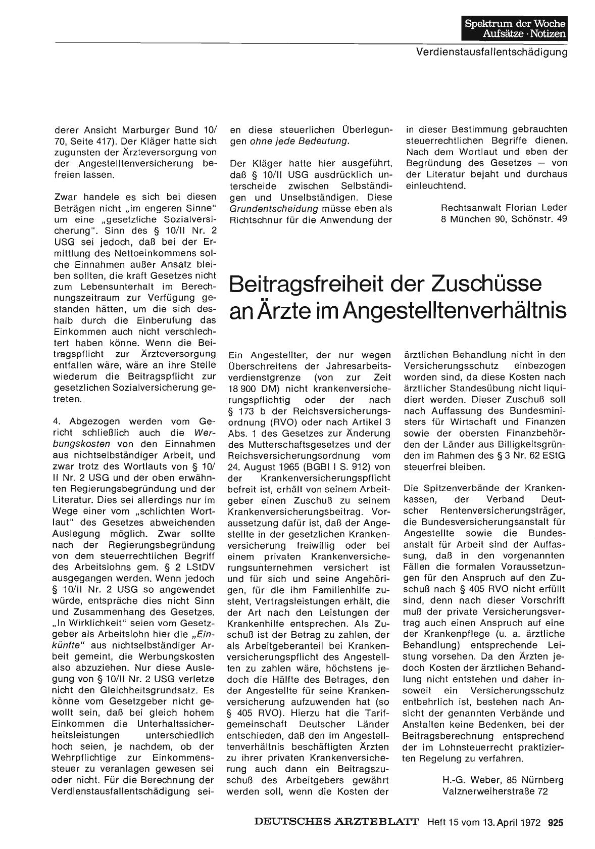Vorschauseite 1: Beitragsfreiheit der Zuschüsse an Ärzte im Angestelltenverhältnis