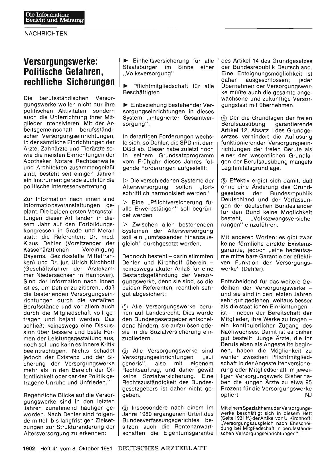 Vorschauseite 1: Versorgungswerke: Politische Gefahren, rechtliche Sicherungen