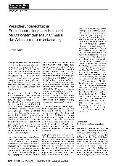 Vorschauseite 1: Versicherungsrechtliche Erfolgsbeurteilung von Heilund berufsfördernden Maßnahmen in der Arbeiterrentenversicherung