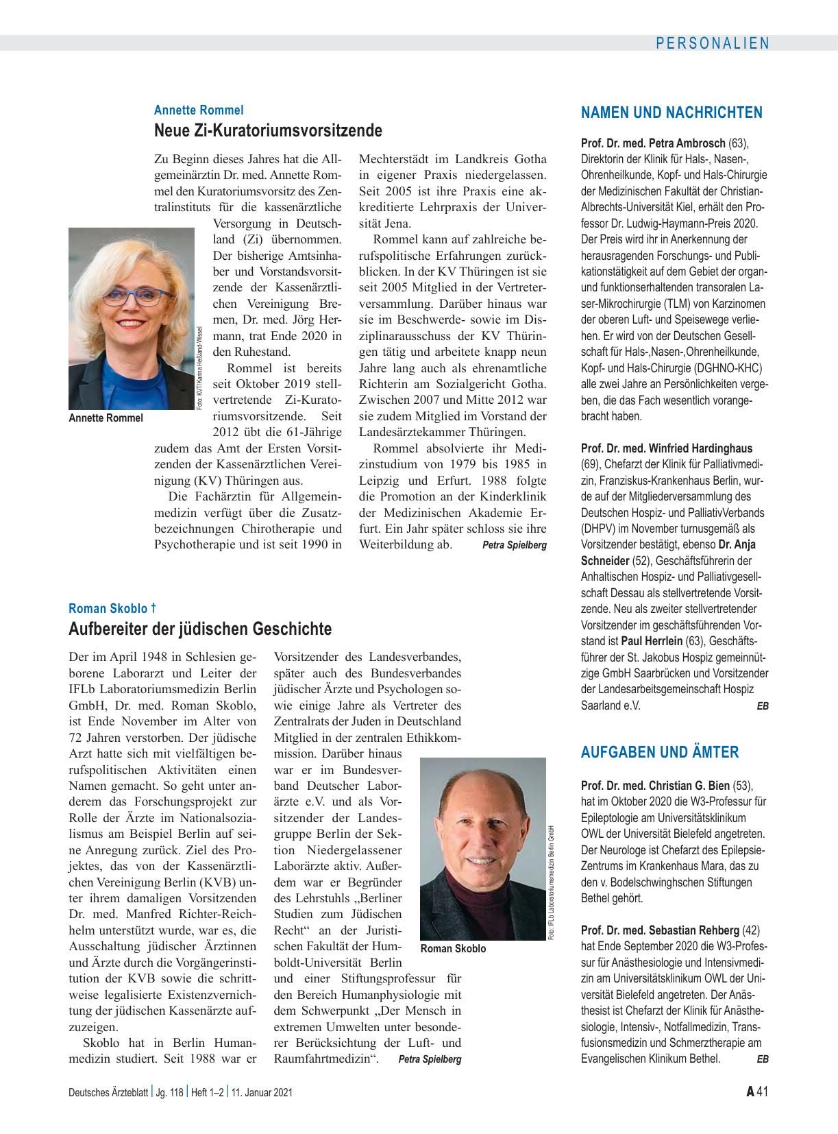 Vorschauseite 1: Annette Rommel: Neue Zi-Kuratoriumsvorsitzende