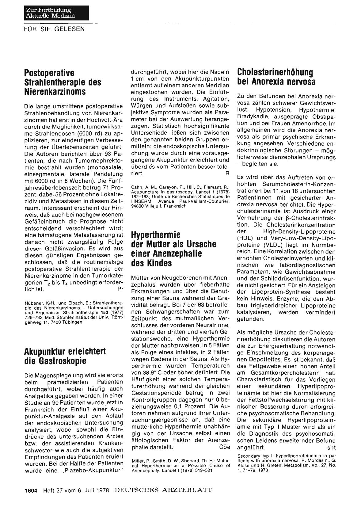 Vorschauseite 1: Cholesterinerhöhung bei Anorexia nervosa