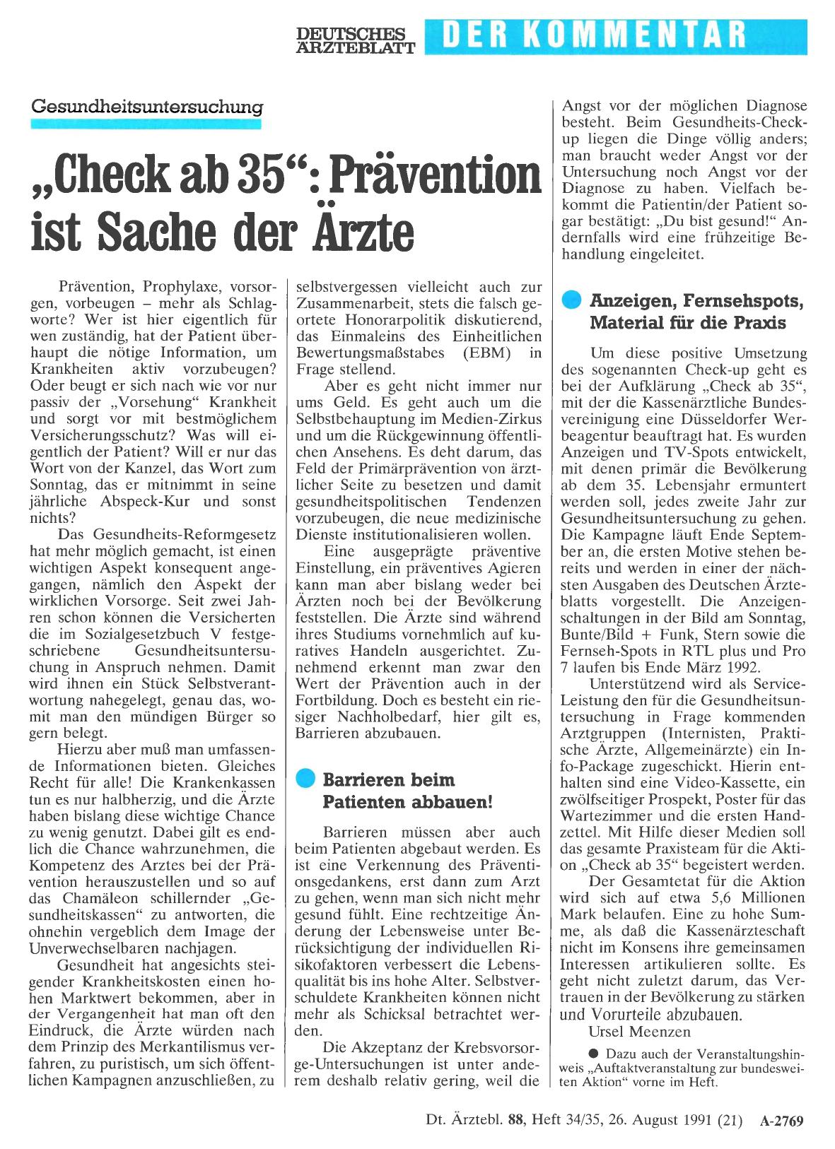 Vorschauseite 1: Gesundheitsuntersuchung: „Check ab 35“: Prävention ist Sache der Ärzte