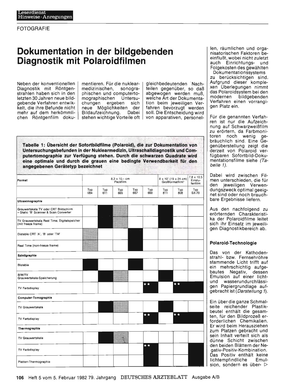 Vorschauseite 1: Dokumentation in der bildgebenden Diagnostik mit Polaroidfilmen