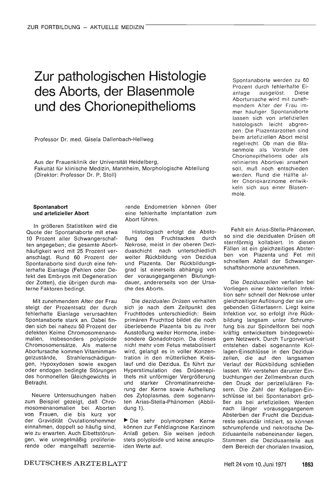 Vorschauseite 1: Zur pathologischen Histologie des Aborts, der Blasenmole und des Chorionepithelioms