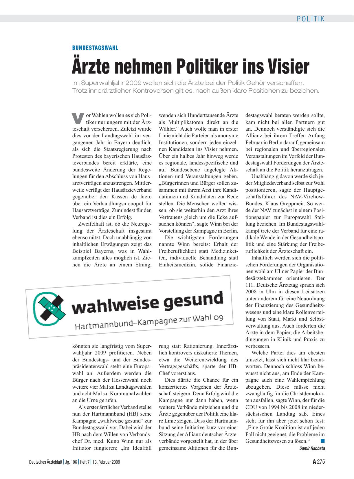 Vorschauseite 1: Bundestagswahl: Ärzte nehmen Politiker ins Visier